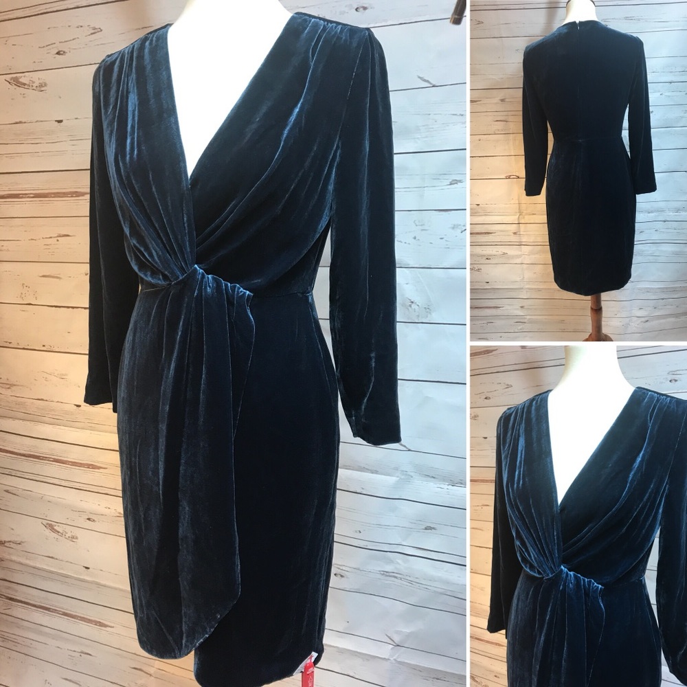 Theory Teal Velvet Deep V Meleesa Dress NWT